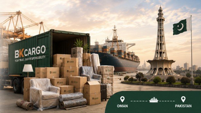 Babul Khayr Cargo delivery truck, cargo, and shipping route from Oman to Pakistan